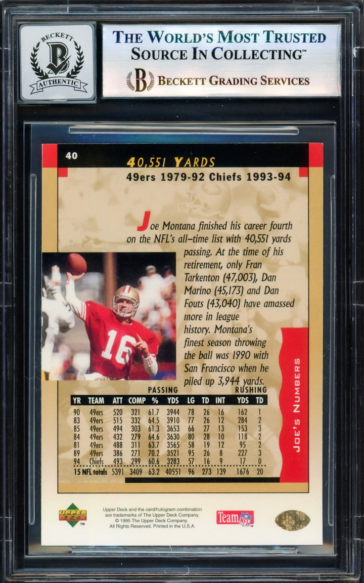 Joe Montana Signed 1995 Upper Deck Card 35 49ers Auto GM 10 Beckett #17604277