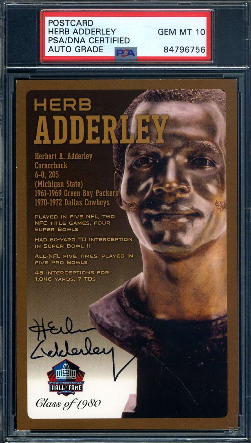 Herb Adderley Gem Mint 10 PSA DNA Signed HOF Bronze Bust Postcard Autograph