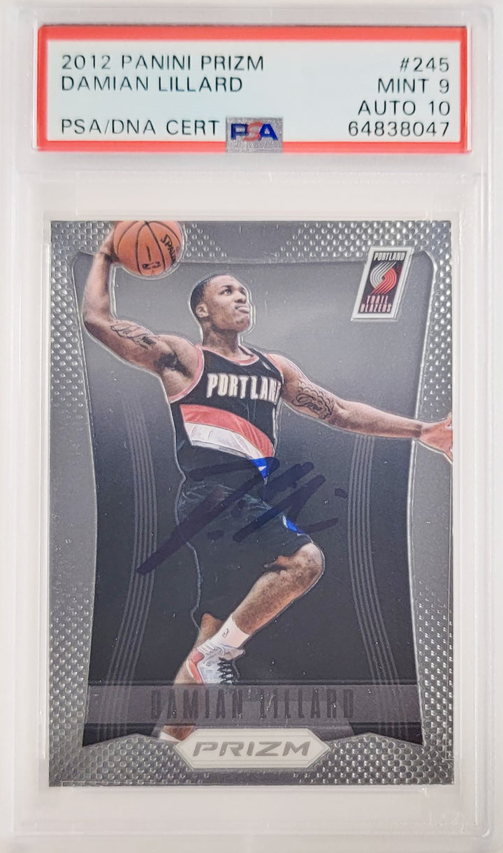 Damian Lillard Signed 2012-13 Panini Prizm RC 245 PSA 9 Sig 10 On Card PSA/DNA