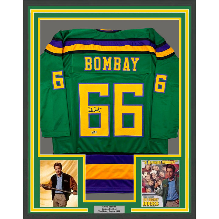 Framed Facsimile Autographed Gordon Bombay 33x42 Green Reprint Laser Auto Jersey