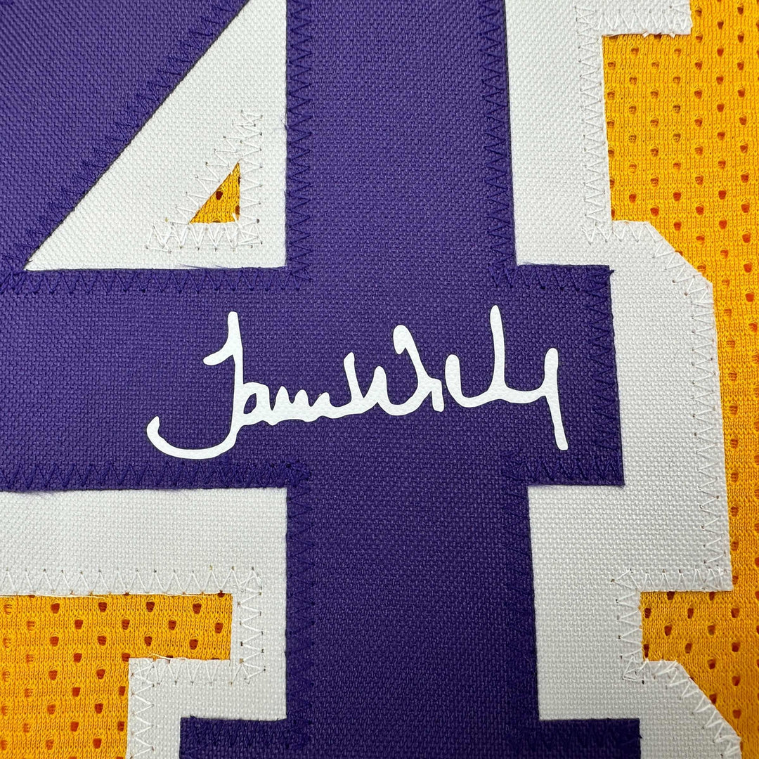 Facsimile Autographed James Worthy Los Angeles LA Yellow Reprint Jersey Men's XL