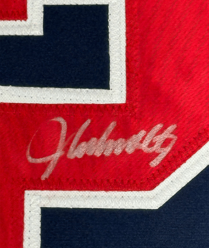 Framed Autographed/Signed John Smoltz 35x39 Atlanta Blue Jersey JSA COA