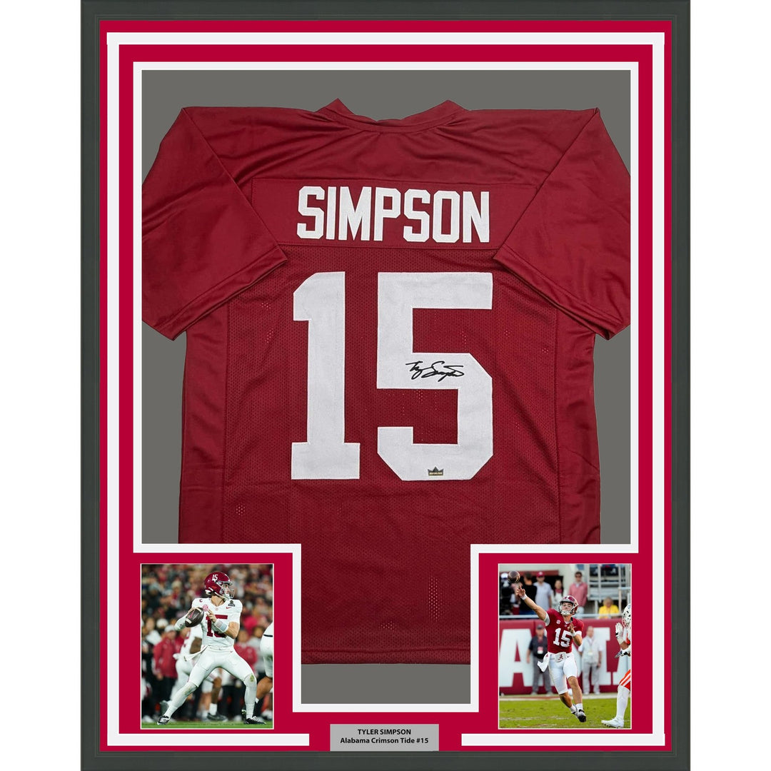 Framed Facsimile Autographed Tyler Ty Simpson 35x39 Alabama Red Jersey