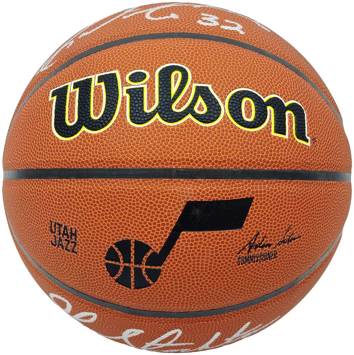 John Stockton & Karl Malone Auto Composite Leather Jazz Logo Basketball Beckett