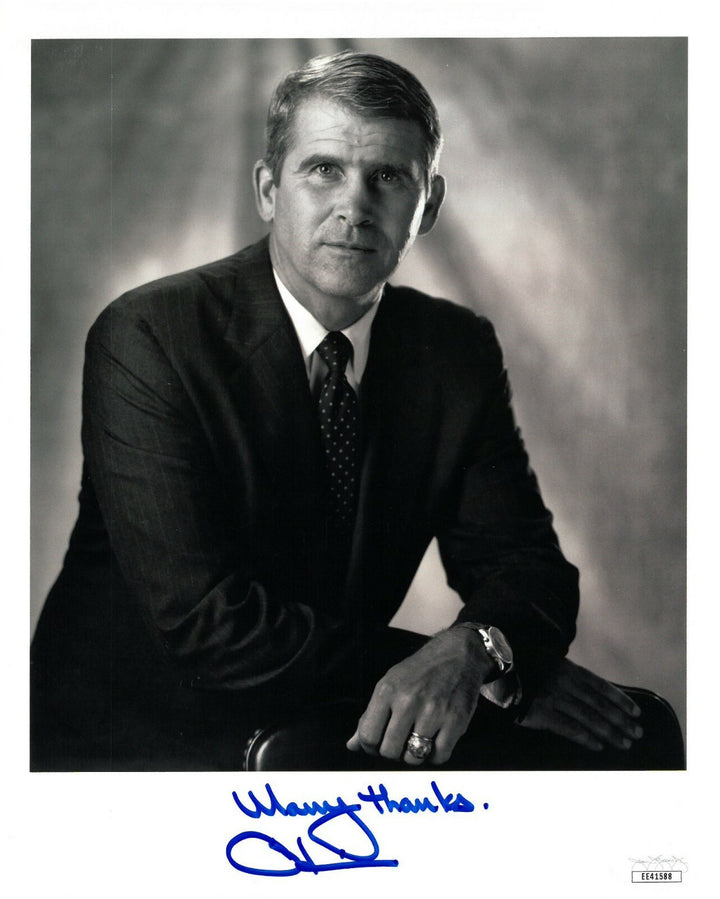 Oliver North signed 1990 B&W 8x10 Photo Many Thanks- JSA Hologram #EE41588