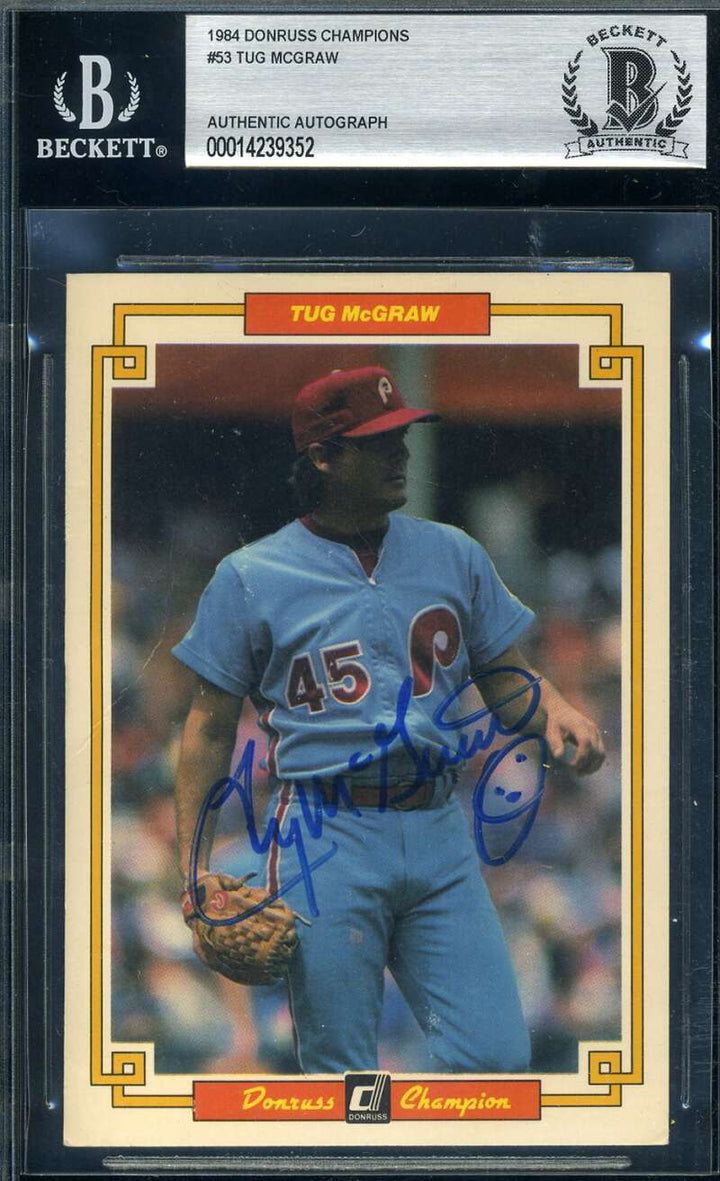 Tug McGraw Beckett COA Signed 1984 Donruss Champions Autograph