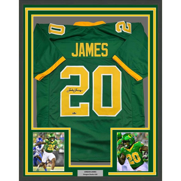 Framed Facsimile Autographed Jordan James 35x39 Green Reprint Laser Auto Jersey