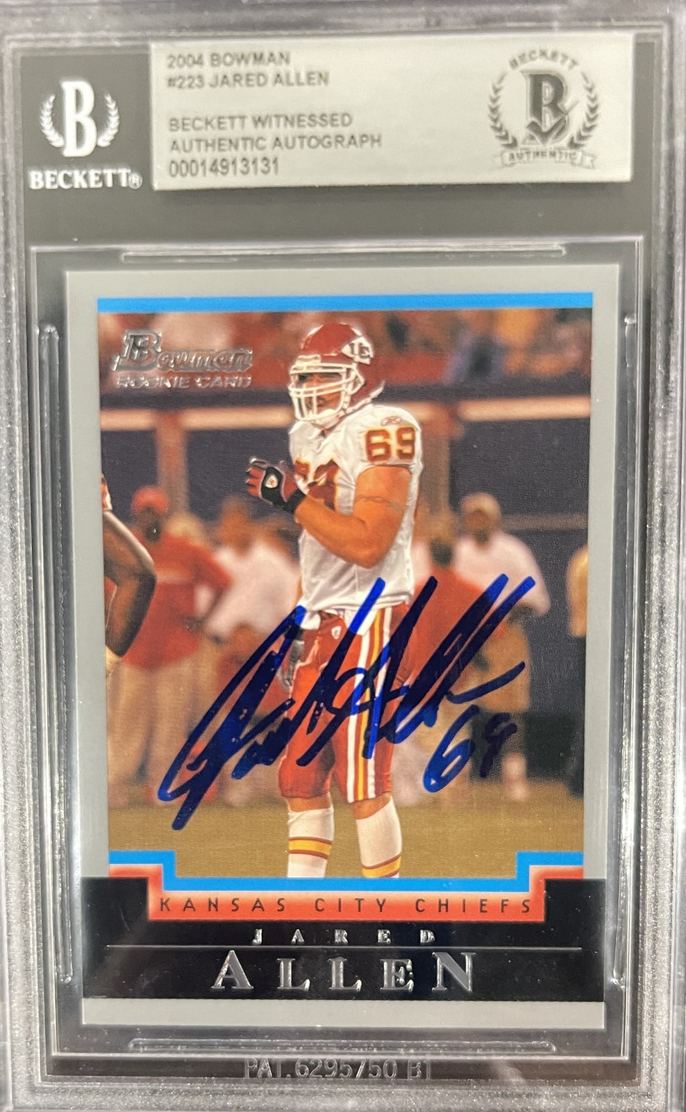 Jared Allen Autographed/Signed 2004 Bowman #223 Card KC Chiefs Beckett 40835