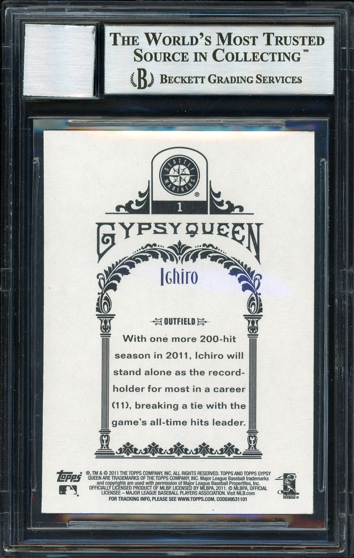 Ichiro Suzuki Auto Signed 2011 Topps Gypsy Queen Card 1 Mariners Auto 10 Beckett