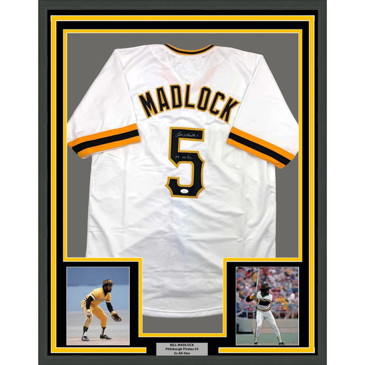 Framed Signed Bill Madlock 35x39 Pittsburgh White Jersey JSA COA