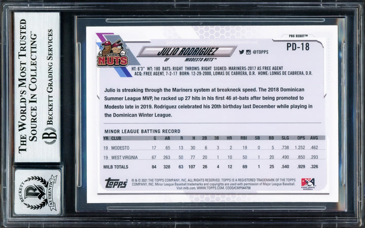 Julio Rodriguez Auto Signed 2021 Topps Pro Debut RC PD18 Mariners Sig 10 Beckett