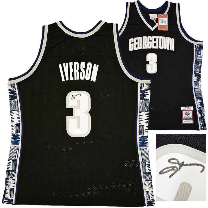 Georgetown Hoyas Allen Iverson Auto Black Mitchell Ness 95 College Jersey XL BAS