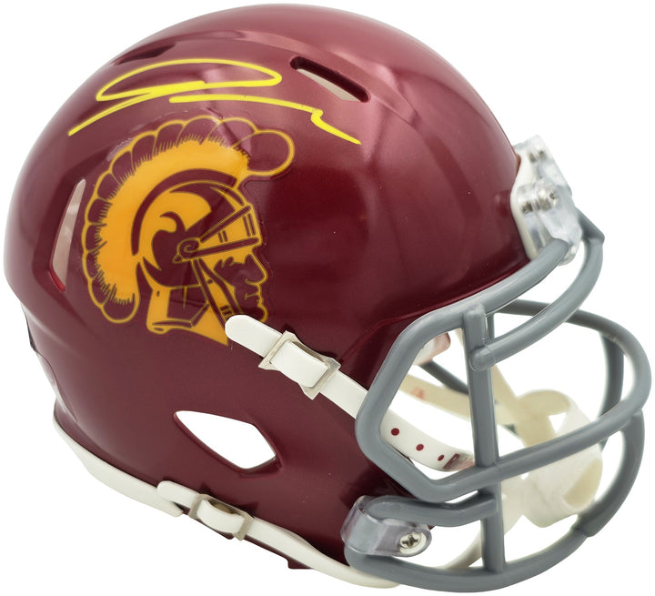 Jordan Addison Signed USC Trojans Red Speed Mini Helmet (In Yellow) Beckett