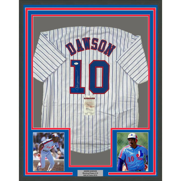 Framed Signed Andre Dawson 35x39 Montreal Pinstripe Jersey JSA COA