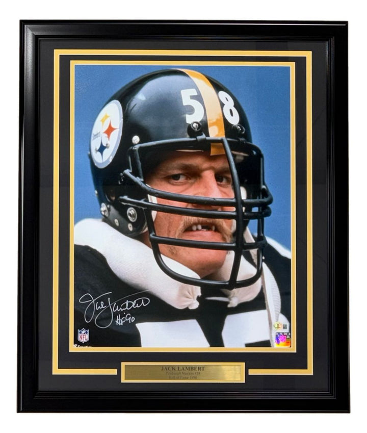 Jack Lambert Signed Framed 16x20 Pittsburgh Steelers Photo HOF 90 BAS