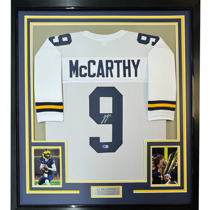 Framed Autographed/Signed J.J. JJ McCarthy 35x39 Michigan White Jersey BAS COA