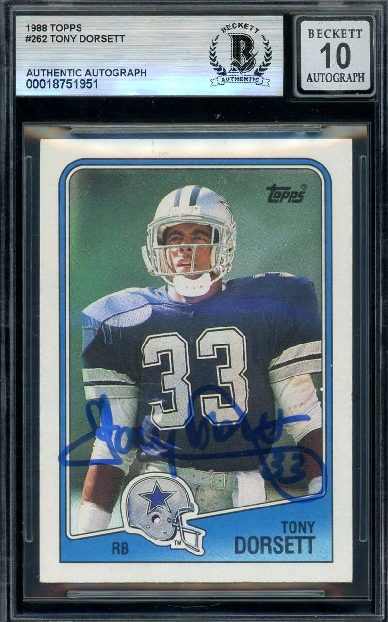 Tony Dorsett Gem Mint 10 Beckett BAS Signed 1988 Topps Autograph Cowboys
