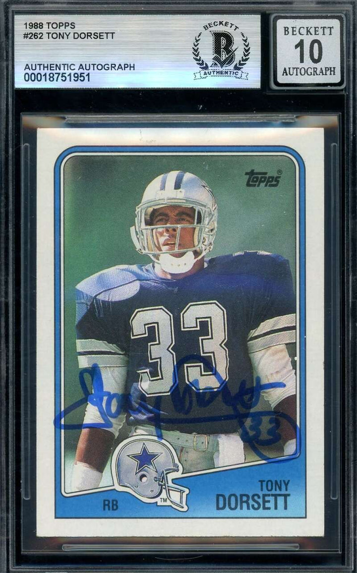 Tony Dorsett Gem Mint 10 Beckett BAS Signed 1988 Topps Autograph Cowboys
