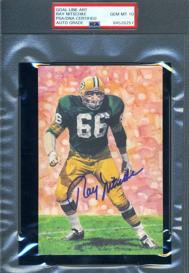 Ray Nitschke Gem Mint 10 PSA DNA Signed Goal Line Art Card GLAC 1 Autograph