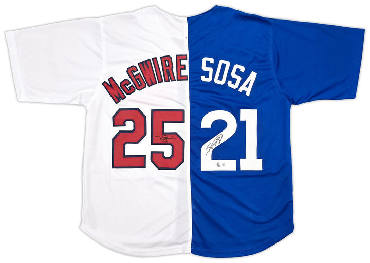 Mark McGwire & Sammy Sosa Auto Red, White & Blue Jersey Cardinals, Cubs Beckett