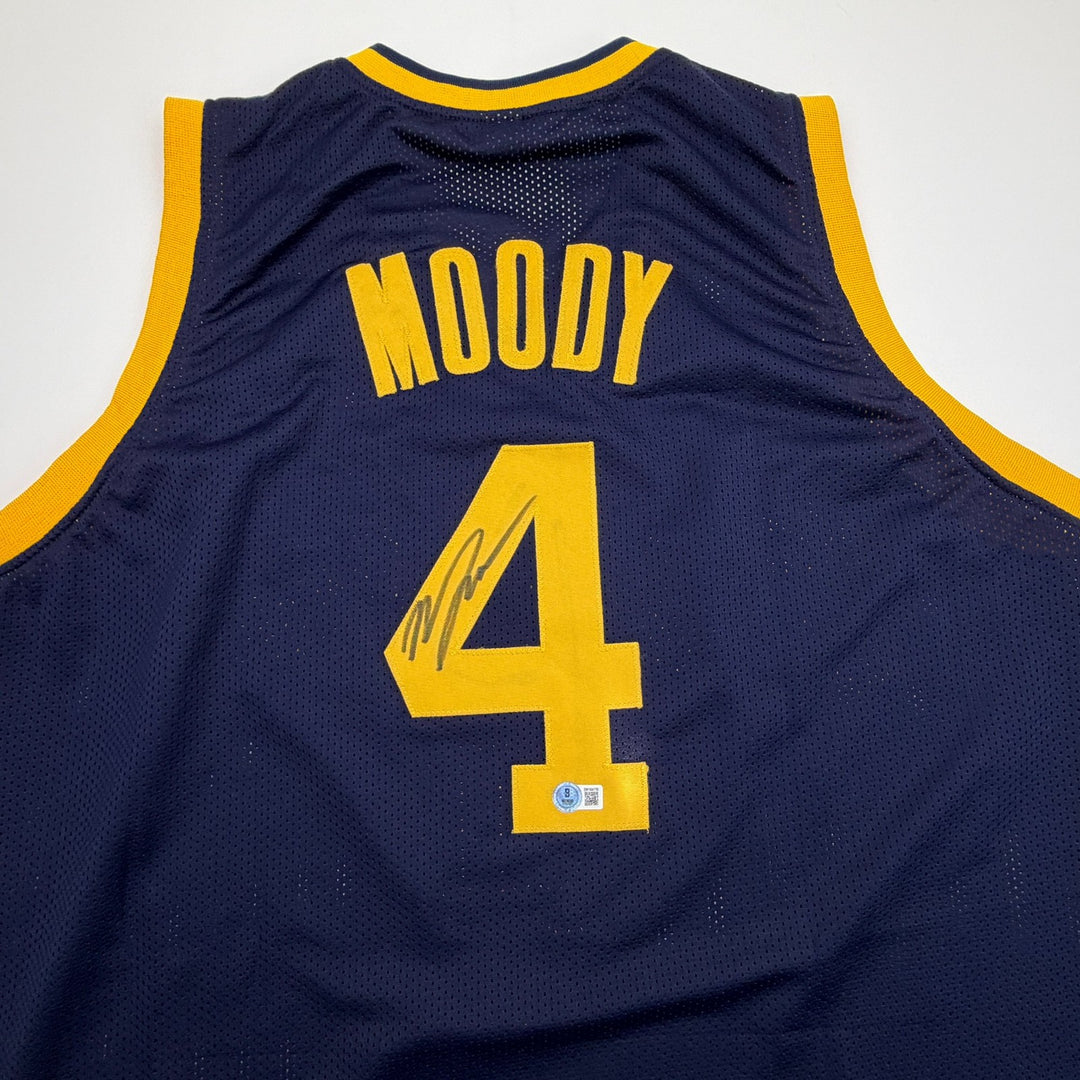 Autographed/Signed Moses Moody Golden State Navy Blue Jersey Beckett BAS COA