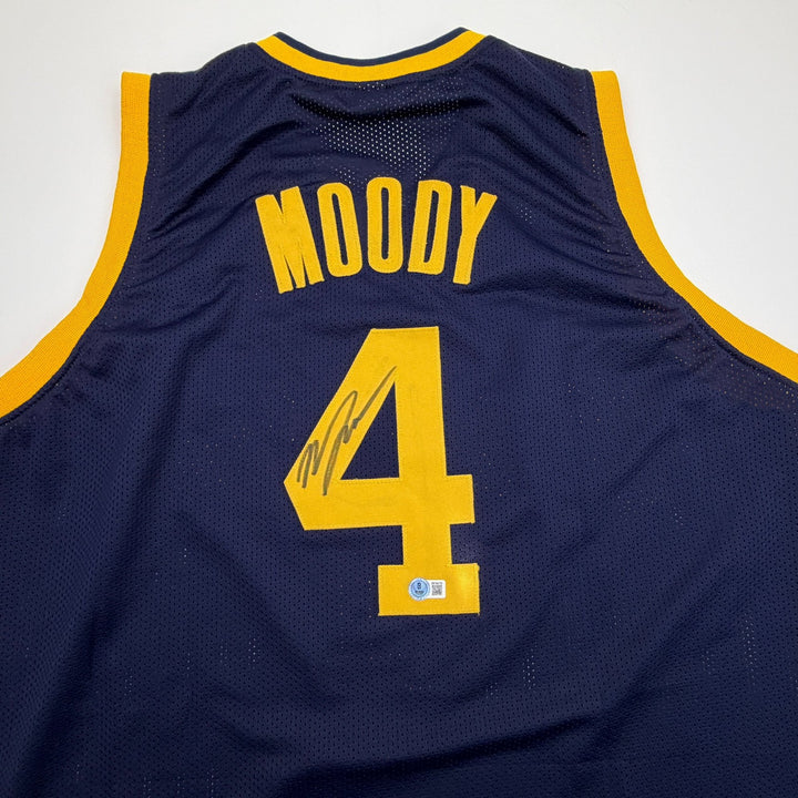 Autographed/Signed Moses Moody Golden State Navy Blue Jersey Beckett BAS COA