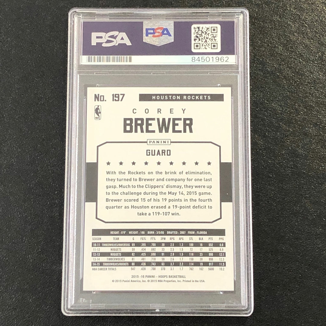 2015-16 NBA Hoops #197 Corey Brewer Signed Card AUTO PSA Slabbed Rockets