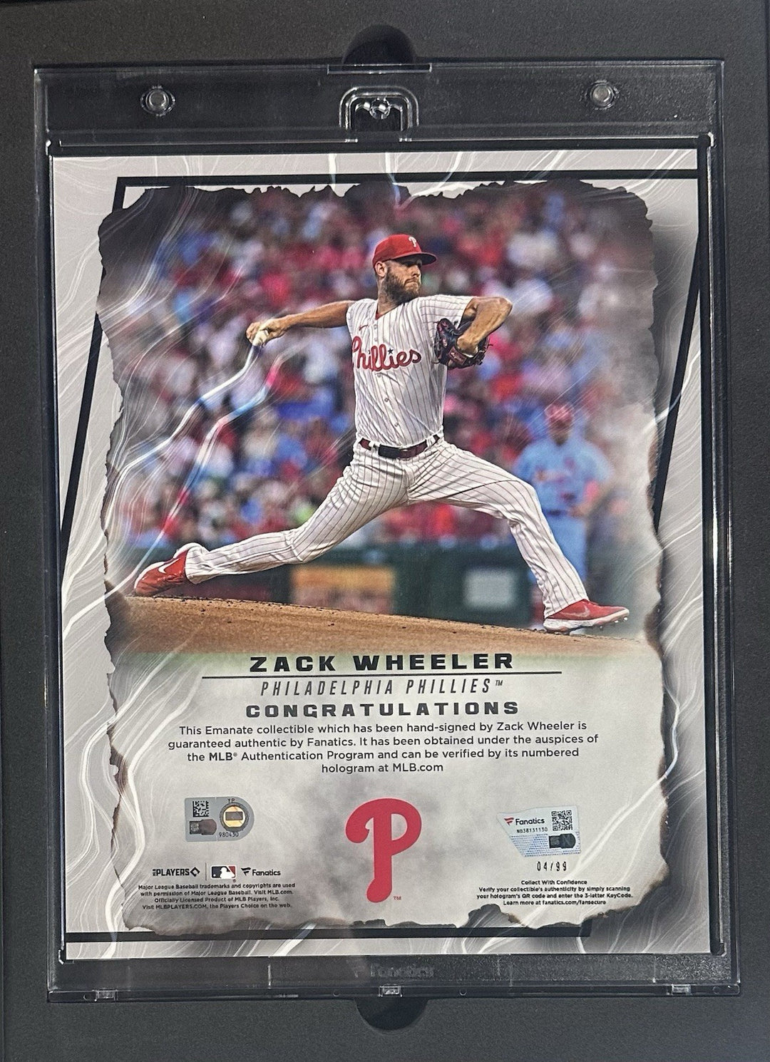 Zack Wheeler Signed Under Wraps Emanate 8x10 /99 Green Phillies Auto MLB COA