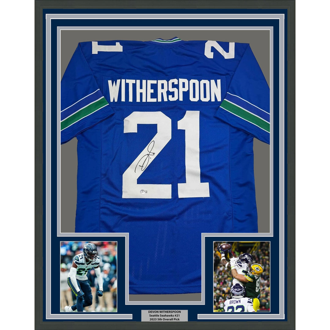 Framed Autographed/Signed Devon Witherspoon 35x39 Seattle Retro Jersey COA