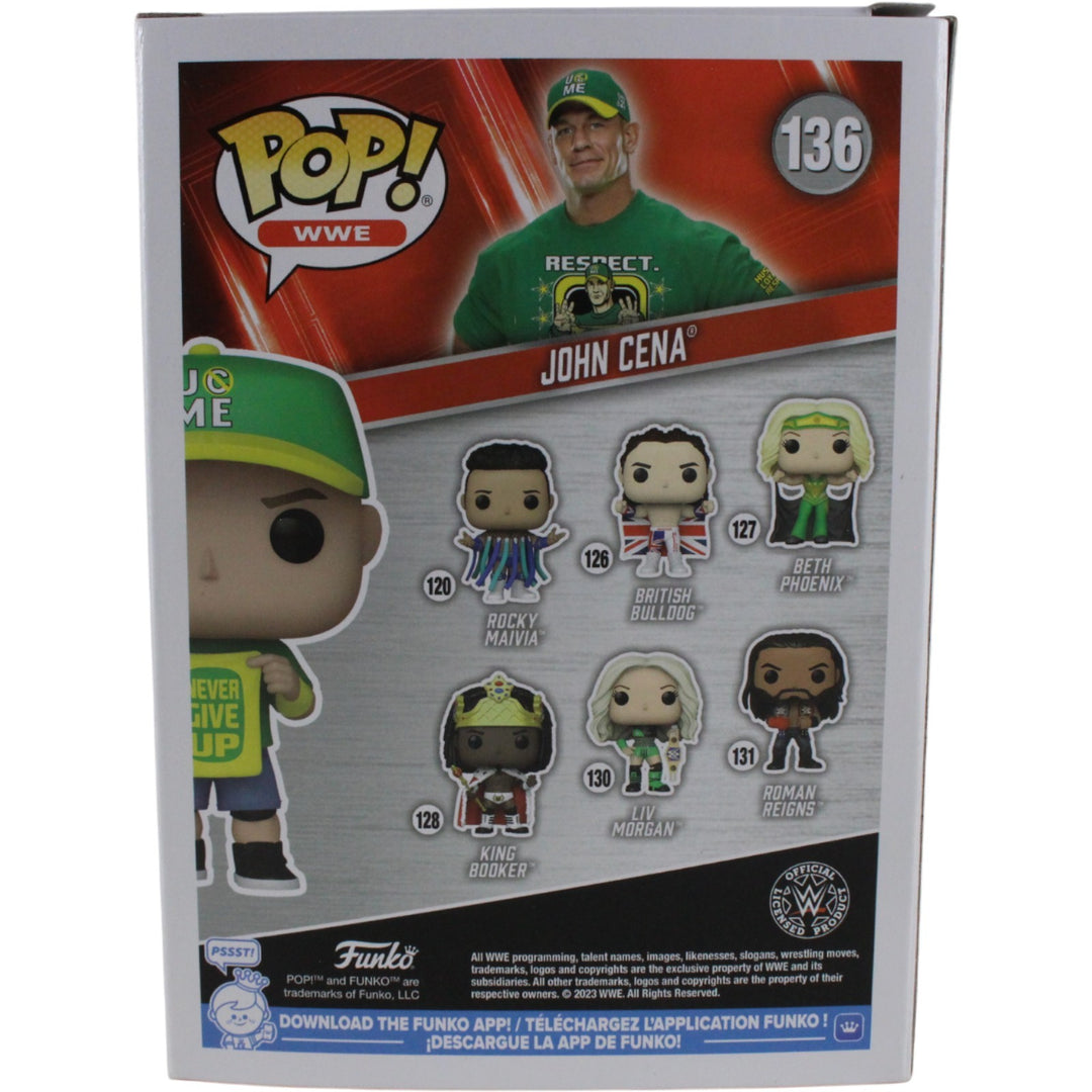 John Cena Autographed/Signed WWE Funko Pop! #136 Beckett 53780