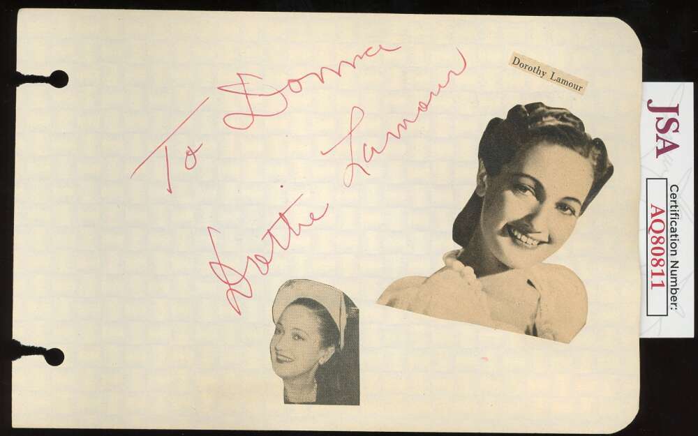 Dorothy Lamour Jimmie Dodd JSA Coa Signed Vintage Album Page Autograph