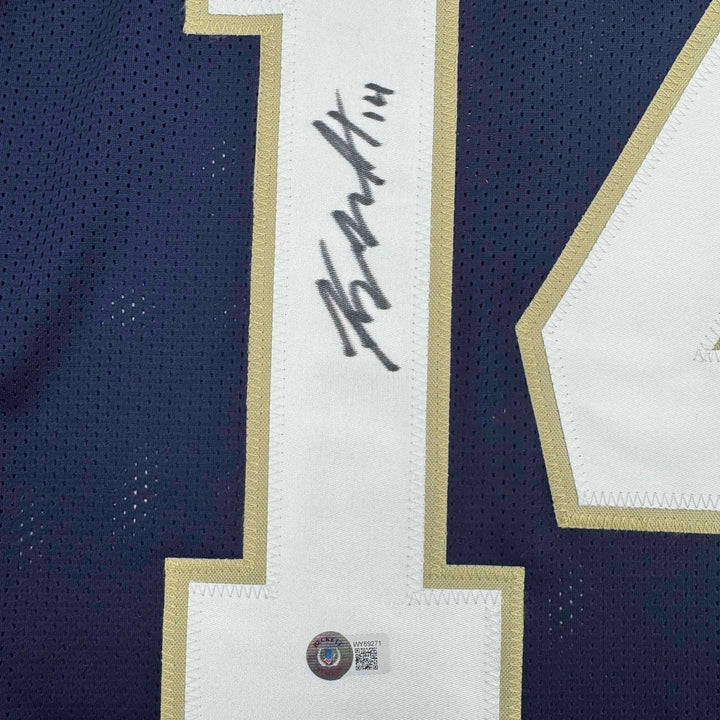 Autographed/Signed Kyle Hamilton Notre Dame Blue College Football Jersey BAS COA