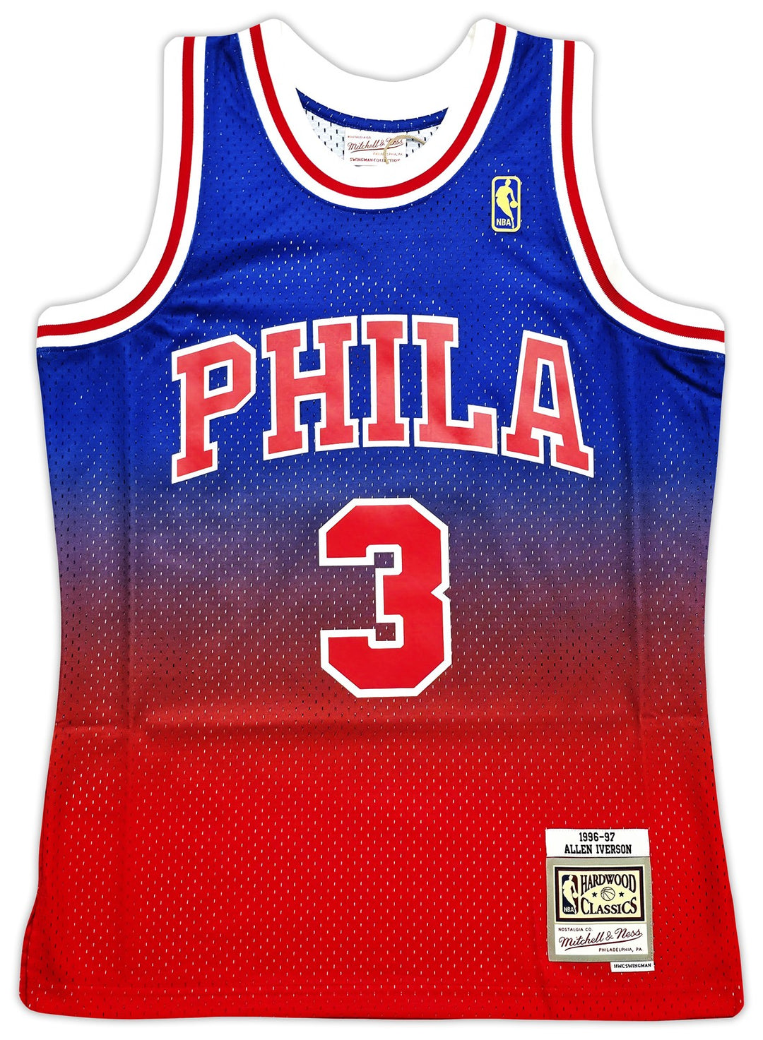 76ers Allen Iverson Auto Red Mitchell Ness 96-97 Swingman Fadeaway Jersey M BAS