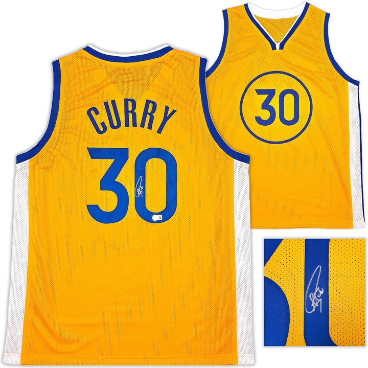 Golden State Warriors Stephen Curry Signed Yellow Jersey Beckett