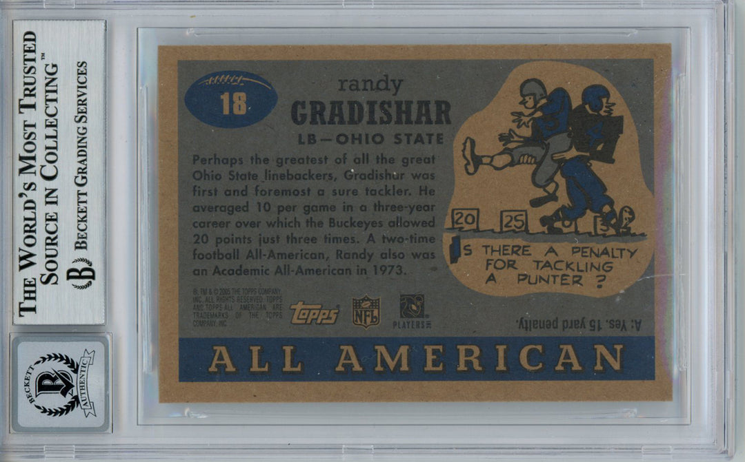 Randy Gradishar Autographed 2005 Topps All American Trading Card BAS Slab 31477