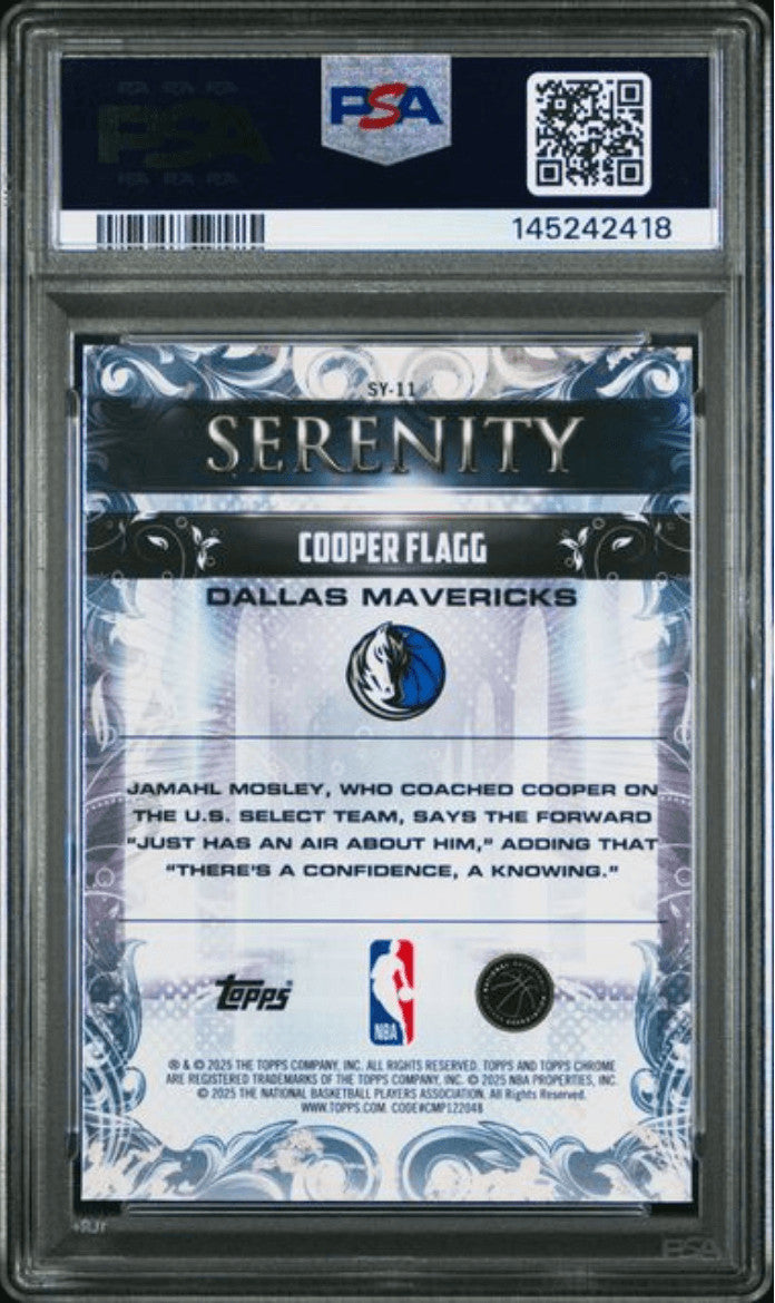 Graded 2025 Topps Chrome Cooper Flagg #SY11 Serenity RC Card PSA 10
