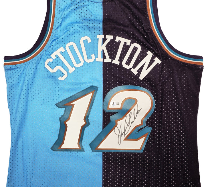 Jazz John Stockton Auto Blue Mitchell Ness 96 HWC Swingman Split Jersey L BAS