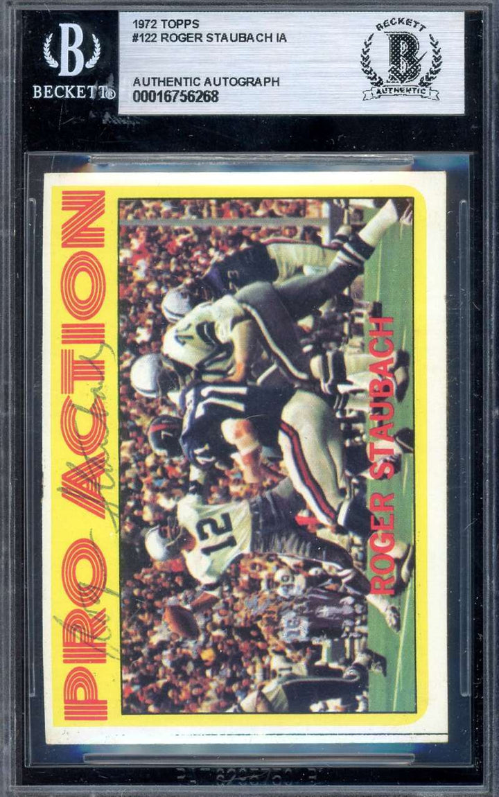 Roger Staubach Beckett BAS Vintage Signed 1972 Topps In Action Autograph