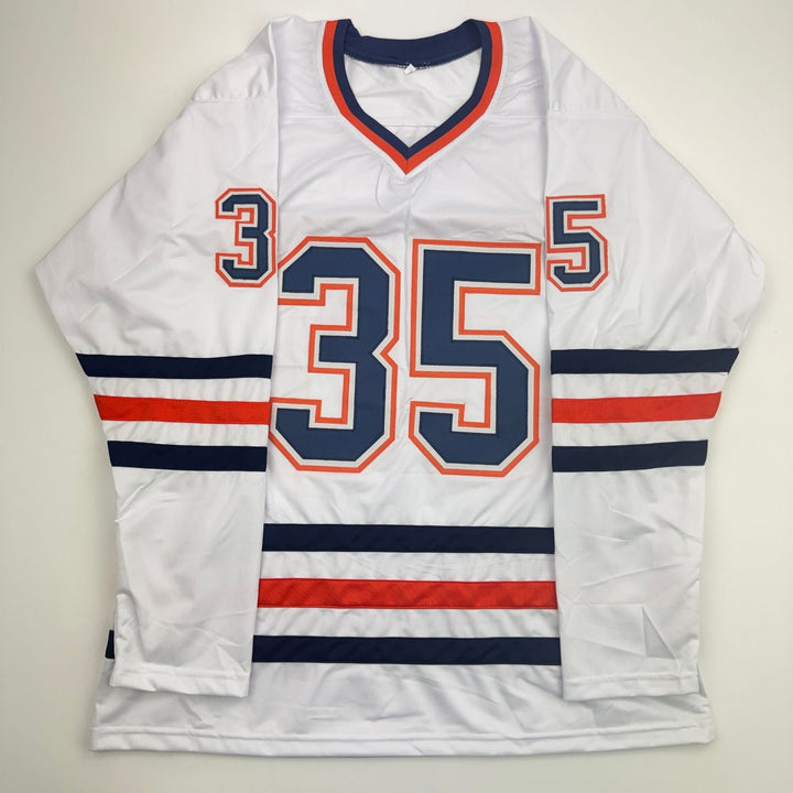Autographed/Signed Dwayne Roloson Edmonton White Jersey Beckett BAS COA