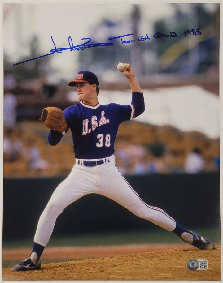 Jim Abbott signed Team USA Gold 1988 11x14 Photo Autograph~ Beckett BAS Witness
