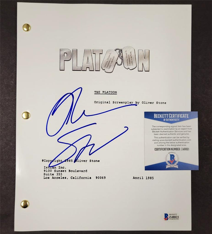 Oliver Stone signed Platoon Full Movie Script autograph ~ Beckett BAS COA