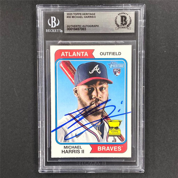 Michael Harris II signed 2023 Topps Heritage #30 RC Card auto Braves Beckett BAS