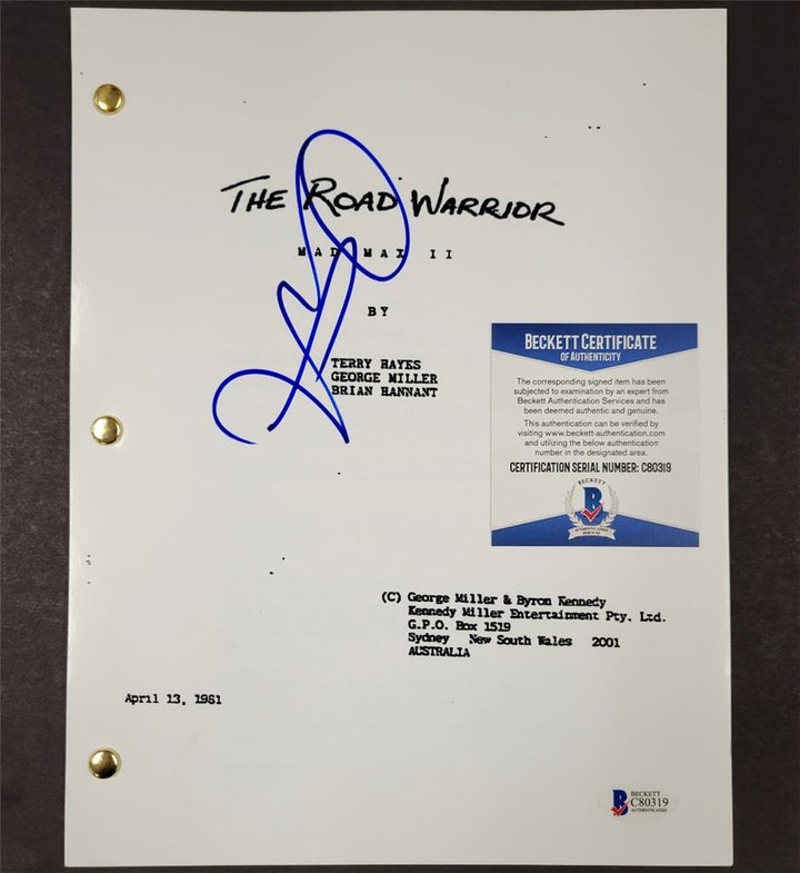 Director George Miller signed Mad Max II Full Movie Script (C) ~ Beckett BAS COA