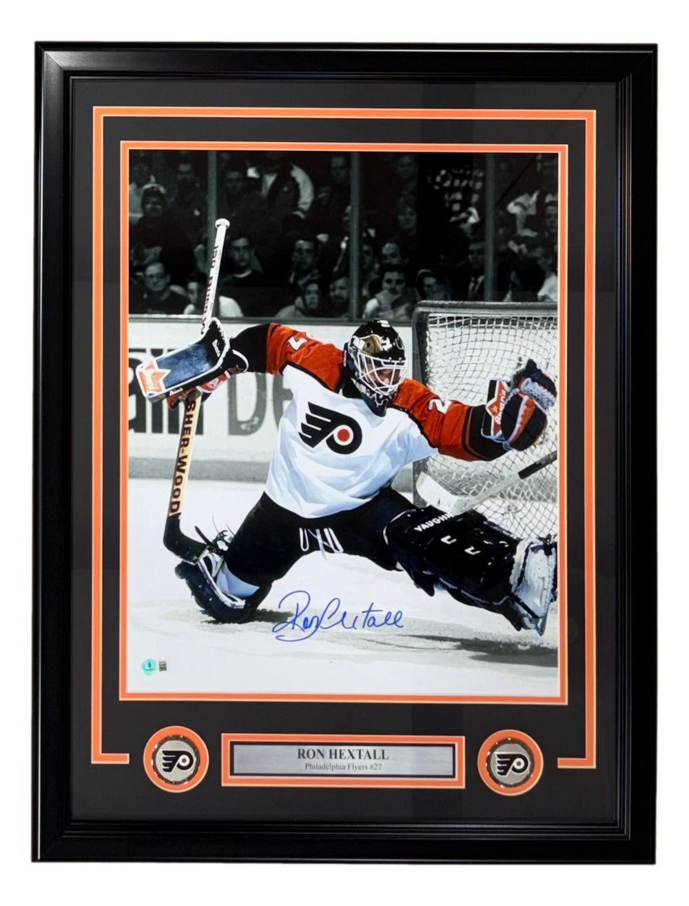 Ron Hextall Signed Framed 16x20 Philadelphia Flyers Save Photo BAS 58149