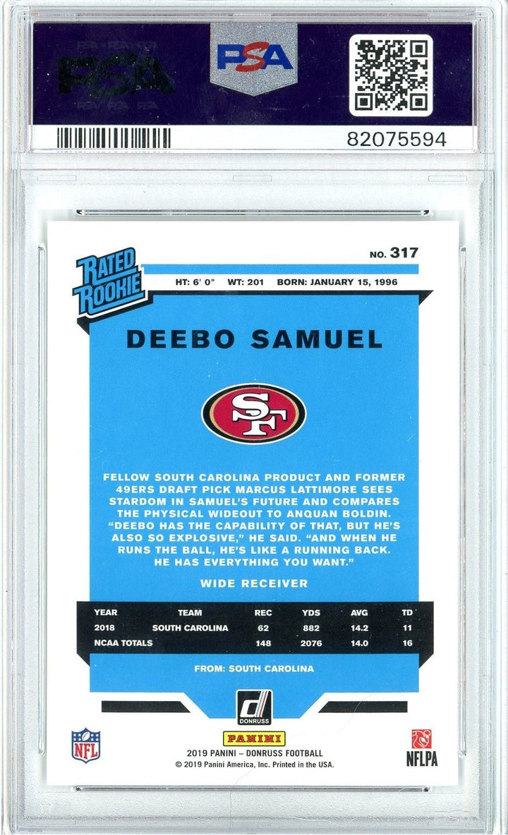 Graded 2019 Panini Donruss Deebo Samuel #317 Rookie RC Card PSA 10 Gem