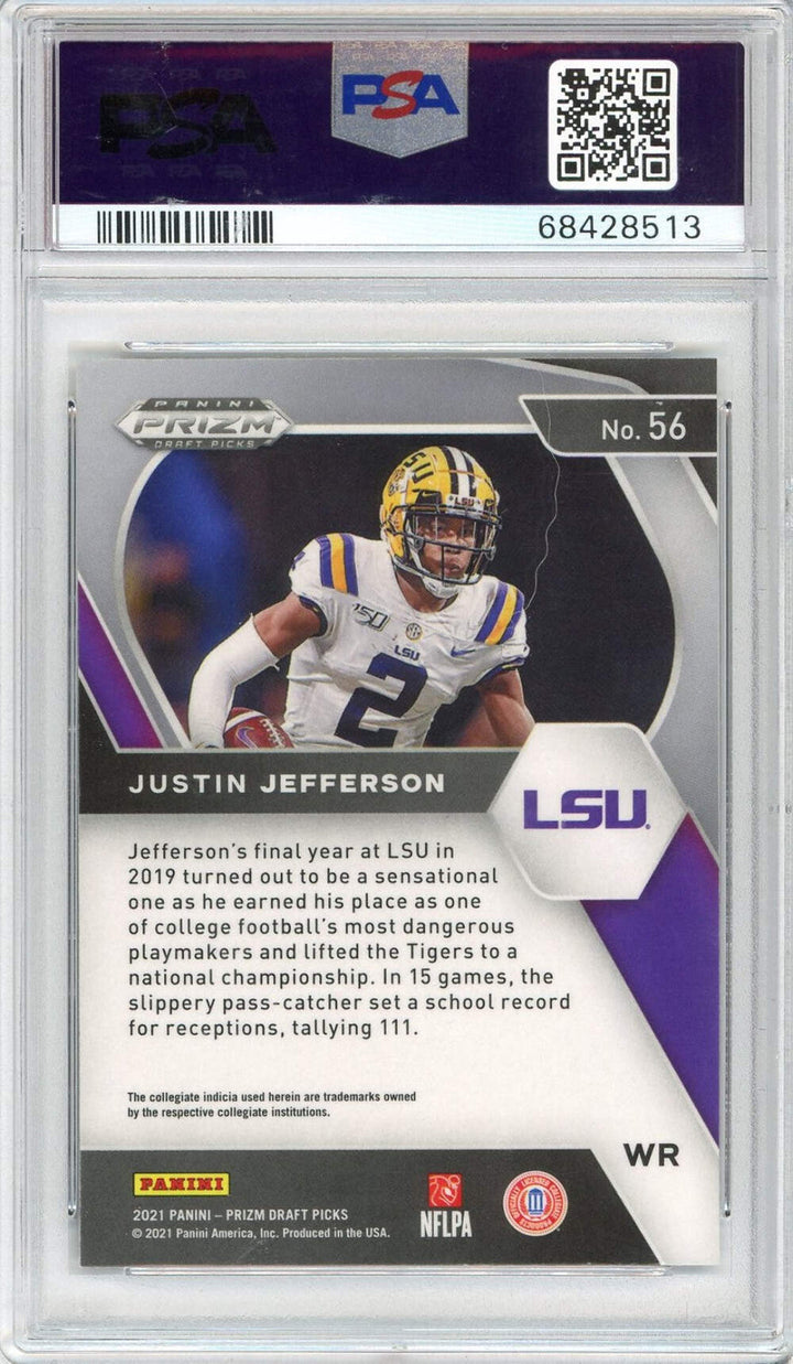 Graded 2021 Prizm Draft Picks Justin Jefferson #56 Rookie Football Card PSA 10