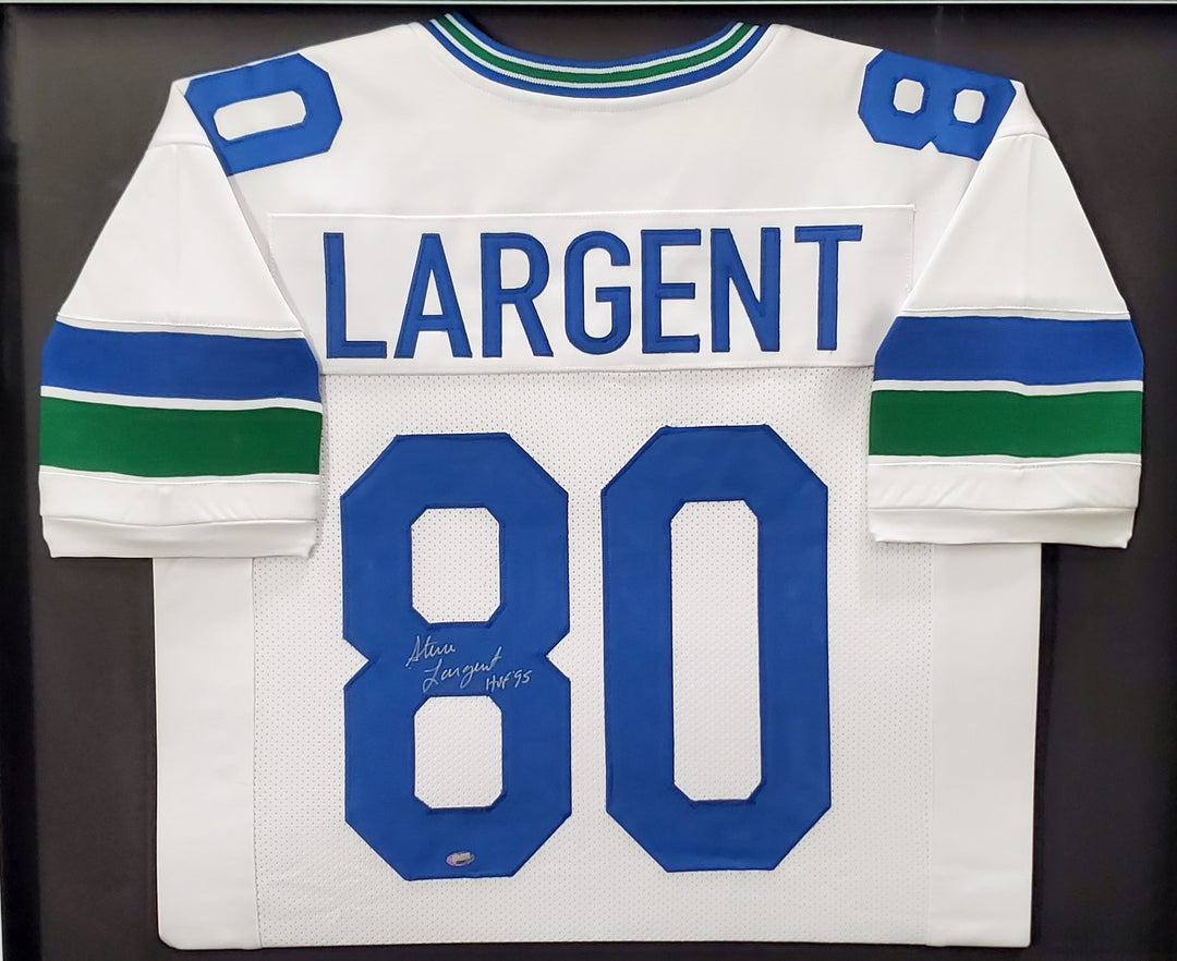 Seattle Seahawks Steve Largent Signed Framed White Jersey "HOF 95" MCS Holo