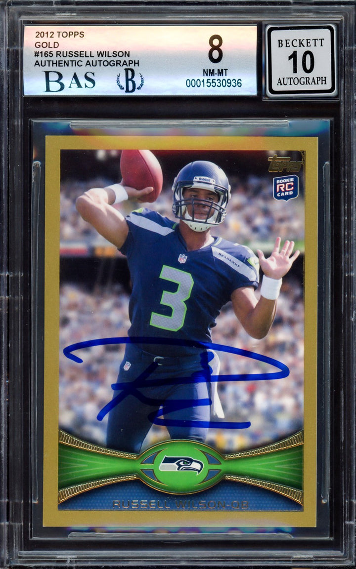 Russell Wilson Signed 2012 Topps Gold RC 165 Seahawks BGS 8 Auto 10 Beckett