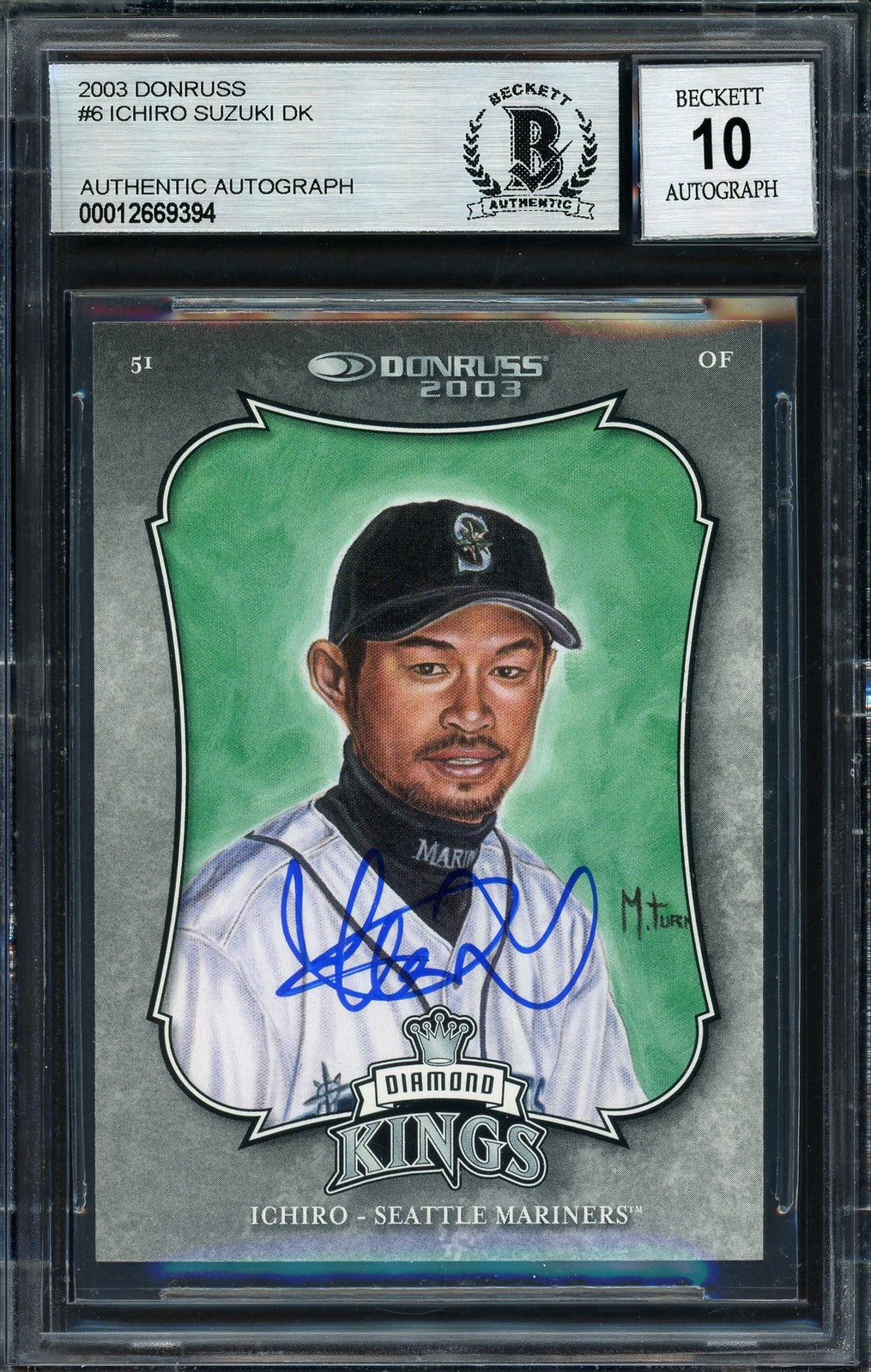 Ichiro Suzuki Signed 2003 Donruss Diamond Kings Card 6 Mariners Auto 10 Beckett