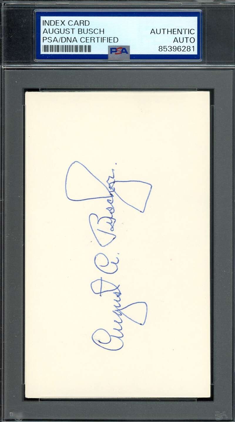 August Busch PSA DNA Signed 3x5 Index Card Autograph